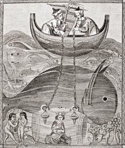 De maritieme wereld volgens de opvattingen van de Middeleeuwen, uit Wetenschap en Literatuur in de Middeleeuwen door Paul Lacroix, gepubliceerd in Londen 1878