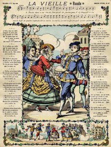 Het oude, populaire lied. Epinal afbeelding 19e eeuw