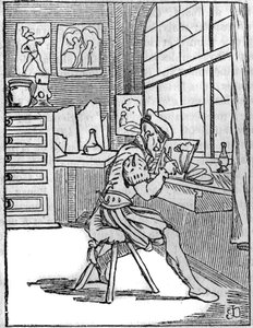 De glazenier (Vitripictor) in de 16e eeuw. door French School