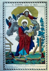 Het gebed van Sint Jozef, echtgenoot van Maria. Gravure uit de 19e eeuw. Parijs, Museum voor Volkskunst en Tradities door French School
