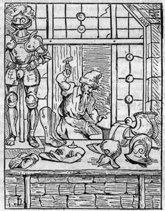 De winkel van de wapenmaker (harnas) in de 16e eeuw. In 
