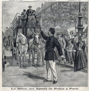 De stok van politieagenten in Parijs om het verkeer in de straten van de hoofdstad te regelen, in "Le Petit Parisien"