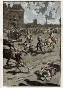 De marteling van François Ravaillac, moordenaar van koning Hendrik IV: hij werd gevierendeeld in Parijs op 27 mei door French School