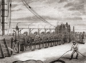 De trans-Atlantische telegraafkabel afwikkelunit aan boord van de S.S. Great Eastern