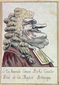 De zeer eerbiedwaardige Edmund Burke, privé-adviseur van Zijne Majesteit, de Britse koning, Franse karikatuur, ca. 1790