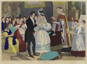 De bruiloft (kleurenlitho) door French School