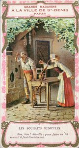 De vrouw met de worstneus, illustratie van het sprookje van Perrault De Drie Wensen (Les Trois Souhaits), eind 19e eeuw