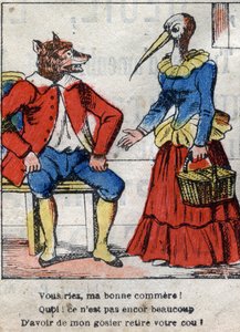 De wolf en de ooievaar. Fabels van Jean de La Fontaine. Epinal afbeelding eind 19e eeuw. door French School