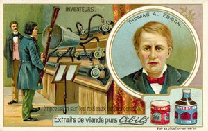 Thomas A Edison, uitvinder - opname van een fonograaf door French School