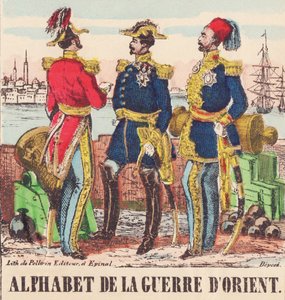 Drie generaals: Lord Raglan, Hoofdgeneraal van het Engelse leger, Pélissier, Generaal van het Franse leger en Omer-Pasha, Hoofdgeneraal van het Turkse leger