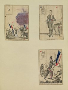 Drie speelkaarten ter herdenking van de helden van juli 1830, 1831 door French School
