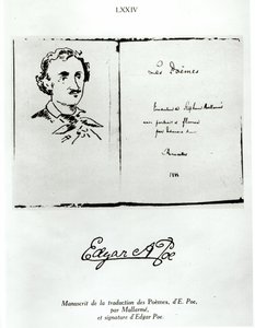 Titelpagina van Les Poemes door Edgar Allan Poe (1809-49) vertaald door Stephane Mallarme (1842-98) met een portret van de auteur, 1888