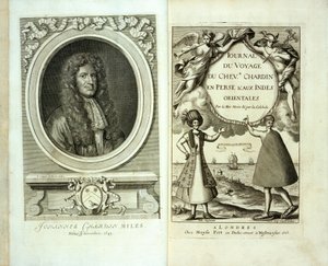 Titelpagina en frontispice portret van Journal du Voyage de Chevalier Chardin en Perse et aux Indes Orientales door Jean Chevalier Chardin, 1686 door French School