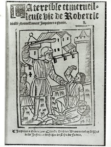Titelpagina van La Terrible et Merveilleuse Vie de Robert le Diable, uitgegeven door Claude Blihart in 1563 door French School