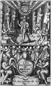 Titelpagina van Les Fantaisies de Bruscambille, gepubliceerd 1615 door French School