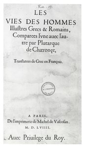 Titelpagina van De Levens van Edele Grieken en Romeinen, door Plutarchus, gedrukt door Michel de Vascosan door French School