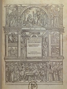 Titelpagina van een boek door Galenus (ca. 131-ca. 201), gepubliceerd in Parijs, 1530 door French School