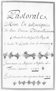 Titelpagina van de Pastorale door Pierre Danican Philidor (1681-1731) 1697 door French School