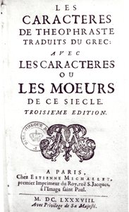 Titelpagina van Les Caracteres de Theophraste traduits du grec, avec Les Caracteres ou les moeurs de ce siecle door La Bruyere (1645-96) 1688
