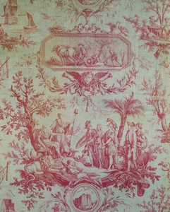Toile de Jouy, Illustratie van een Allegorie van Lodewijk XVI, Koning van Frankrijk, hersteller van de vrijheid in februari 1790 door French School