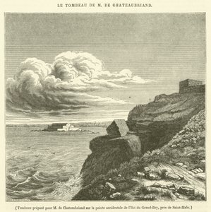 Grafmonument voor de heer Chateaubriand op de westpunt van het eiland Grand-Bey, bij Saint-Malo (gravure)