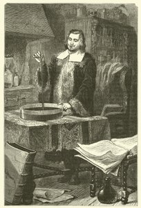 Torricelli die de barometer uitvindt door French School