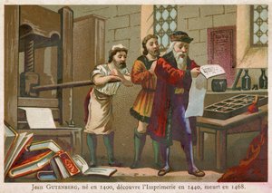 Handelskaart met een afbeelding van Johann Gutenberg