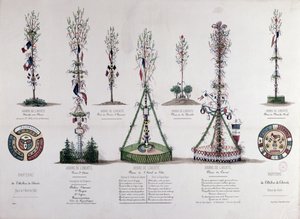Vrijheidsbomen geplant in Parijs in 1848 (kleurengraving) door French School