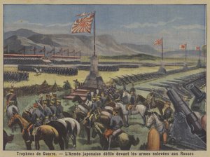 Oorlogstrofeeën: het Japanse leger paradeert voor Russische wapens buitgemaakt in de Russisch-Japanse Oorlog door French School