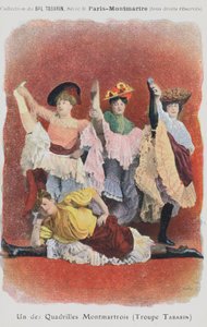 Troupe Tabarin dansers bij het Bal Tabarin (kleurenlitho)