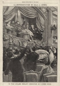 Tsaar Nicolaas II van Rusland toegejuicht door het publiek tijdens het spelen van het Russische volkslied bij een galavoorstelling in de Opera van Parijs tijdens zijn bezoek aan Frankrijk door French School