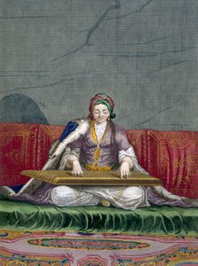 Turks meisje speelt een tokkelinstrument, uit Collectie van Honderd Prenten die de Verschillende Naties van de Levant Vertegenwoordigen door Charles de Ferriol, gegraveerd door Gerard Scotin (1671-1716) door French School