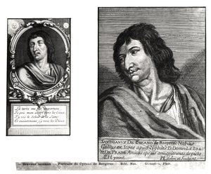 Twee portretten van Savinien Cyrano de Bergerac, rechts na Zacharie Heince