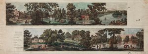 Twee uitzichten van Mortefontaine Park met bijschriften (ets met wc op papier) door French School
