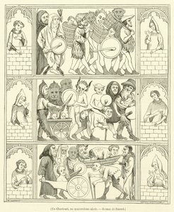 Un Charivari, au quatorzieme siecle, Roman de Fauvel (gravure) door French School