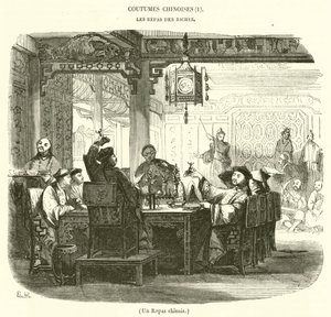 Een Chinese maaltijd (gravure) door French School