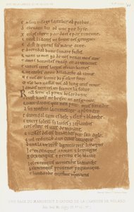 Een pagina uit het Oxford-manuscript van het Lied van Roland (kleur litho)