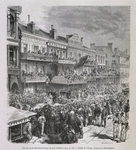 Een straat in New Orleans op verkiezingsdag 1875 - in "Le Tour du Monde", 2e semester 1876 door French School