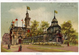 Wereldtentoonstelling van 1889. Het paviljoen van Brazilië. Parijs Batignolles. Chromolithografie eind 19e eeuw. door French School