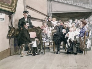 Vaccinatie van zuigelingen bij het Institut de la Vaccine, Parijs, ca. 1900 door French School