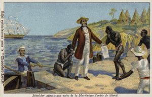 Victor Schoelcher brengt nieuws van hun vrijheid aan de slaven van Martinique