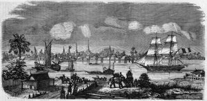 Uitzicht op de stad en haven van Bangkok, Koninkrijk van Siam (Thailand)