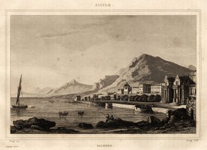 Uitzicht op Palermo, Sicilië, gravure door Storelli, in 