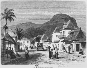 Uitzicht op Port Louis, rue Desforges, Mauritius, 1861