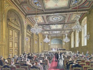 Zicht op een concert in de Salle Herz aan de Rue de la Victoire, Parijs, ca. 1870-80 door French School