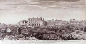 Uitzicht op het Koninklijk Kasteel van Amboise vanaf de kust van de velden door French School