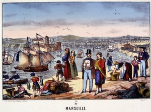 Uitzicht op de haven van Marseille, afbeelding van Epinal, n.d. 19e eeuw door French School