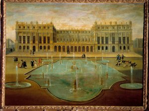 Uitzicht op het kasteel van Versailles vanaf de tuinkant voor 1678