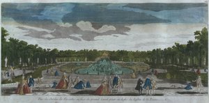 Uitzicht op de tuin voor het Canal Grande gezien vanaf de fontein van Latona, Versailles, Frankrijk door French School
