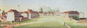 Zicht op de infanteriekazerne in Cayenne, Frans Guyana, c. 1840 door French School